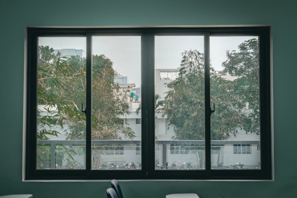 A window with a view of a city