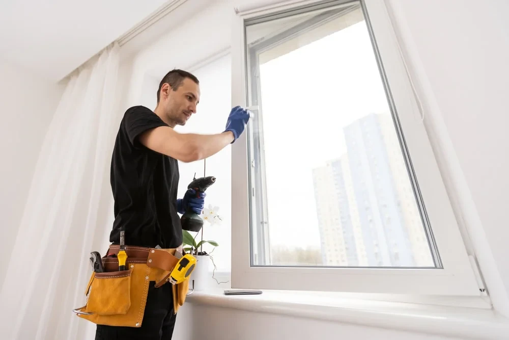 Man Fixing Window Indoors Pinellas County Florida